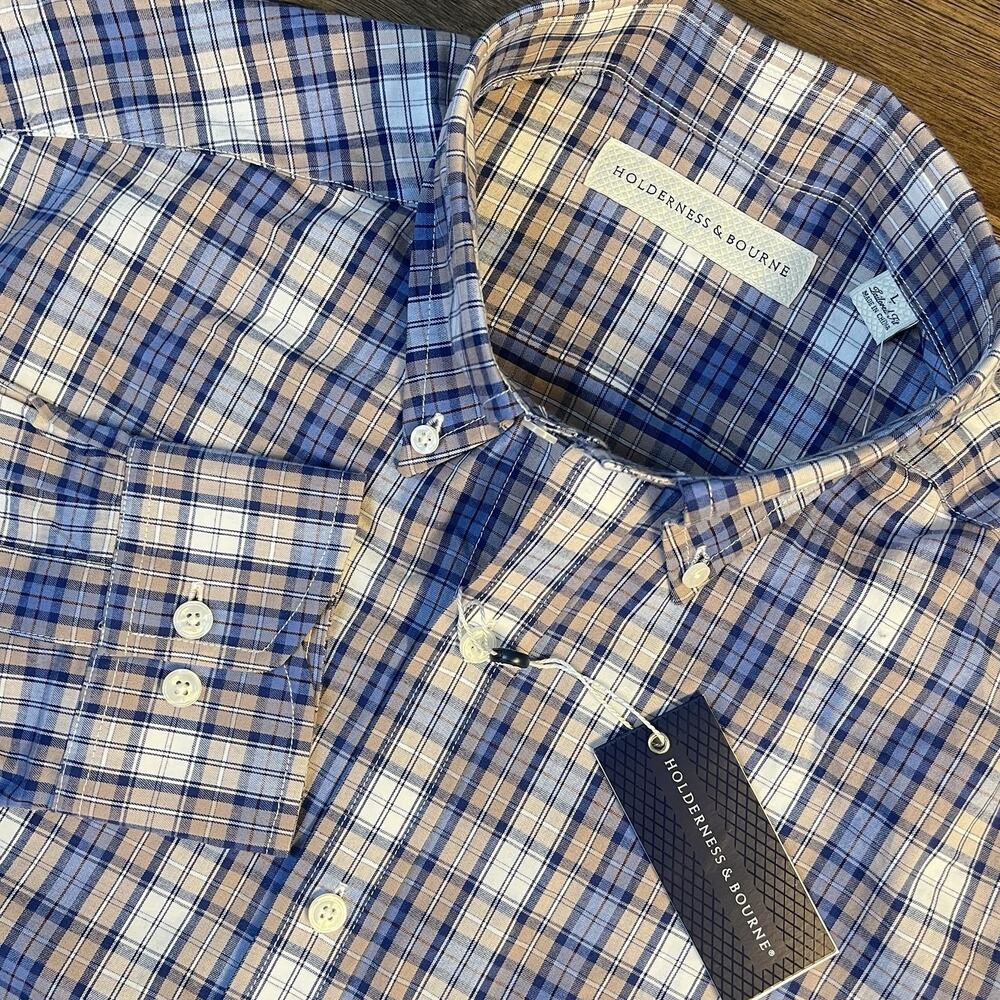 Holderness & Bourne The Andrews Shirt Men’s L Tailored Fit Stretch Plaid‎ $168